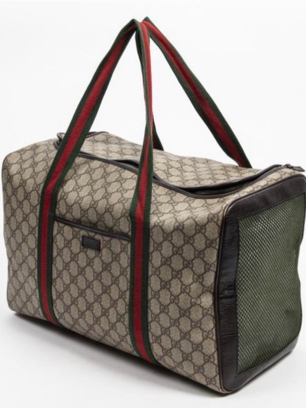 Gucci Beige Monogram Pet Travel Carrier with Green & Red Web Straps